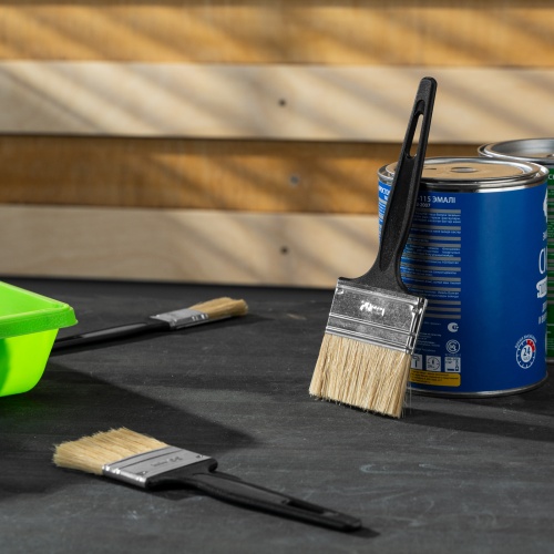 Кисть флейцевая "Стандарт", 70 х 6 мм, натуральная щетина, пластиковая ручка Сибртех фото 6