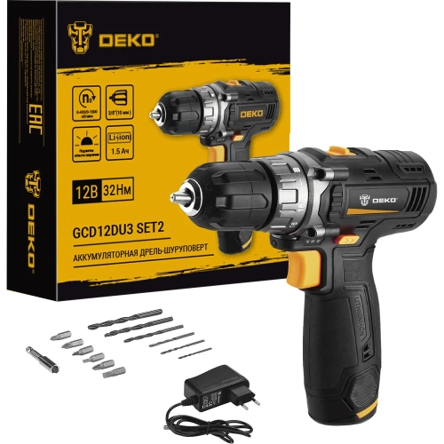 Аккумуляторная дрель-шуруповерт DEKO GCD12DU3 SET2 FU-Li-Ion + оснастка 13 шт, 12 В, 1х1.5 Ач, з/у 063-4146 Аккумуляторная дрель-шуруповерт DEKO GCD12DU3 SET2 FU-Li-Ion + оснастка 13 шт, 12 В, 1х1.5 Ач, з/у 063-4146