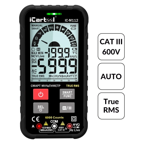 Цифровой смарт мультиметр iCarTool с подсветкой экрана CATIII 600V, TrueRMS, AC/DC IC-M112