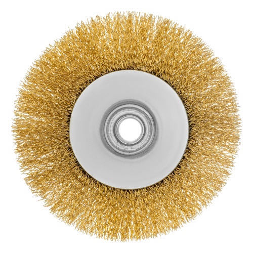 Щетка для УШМ, 125 мм, М14, "тарелка", латунированная витая проволока Matrix фото 4