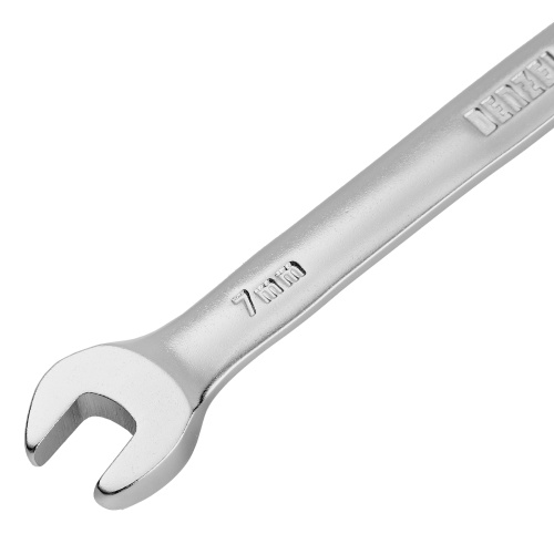 Ключ комбинированный трещоточный, 7 мм, CrV, матовый хром Denzel фото 3