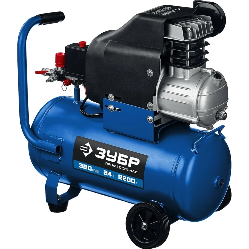 Воздушный масляный компрессор ЗУБР Профессионал 320 л/мин, 24 л, 2200 Вт КПМ-320-24 фото 3