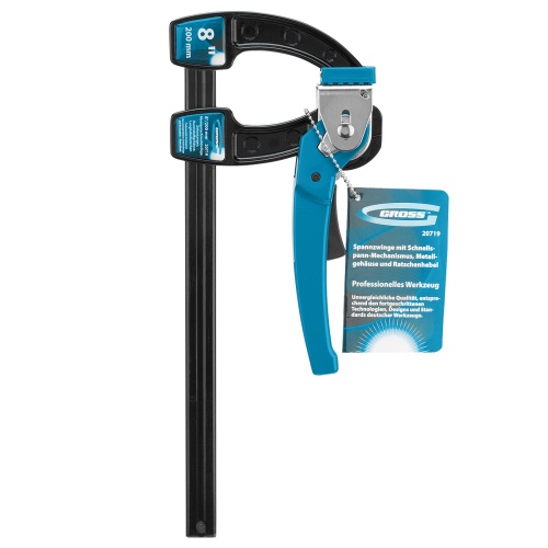 Струбцина реечная быстрозажимная 8, металлический корпус, рычажный храповой механизм, 200 мм Gross фото 6