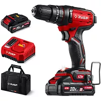 Ударная дрель-шуруповерт ЗУБР 20 В, 40 Н·м, 2 АКБ LMS (2 А·ч), сумка ДШУ-40-22