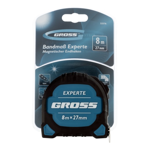 Рулетка Experte,8 м x 27 мм,двухкомпонентный корпус,магнит,двухсторонняя разметка,нейлон Gross фото 6