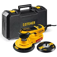 Орбитально-шлифовальная машина STEHER Duo d125/d150мм, 2.5мм, 350Вт, бесщеточная, кейс BOS-25