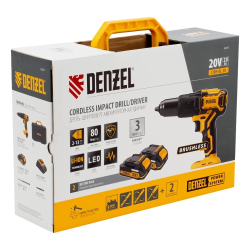 Дрель-шуруповерт аккумуляторная ударная бесщет. CIDH-BL-20, Li-Ion, 20 В// Denzel фото 22