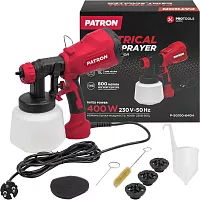 Краскопульт ручной электрический PATRON (230В, 400Вт, объем бачка 1л, макс.расход краски 800мл/мин) P-SG100-640H(65061)