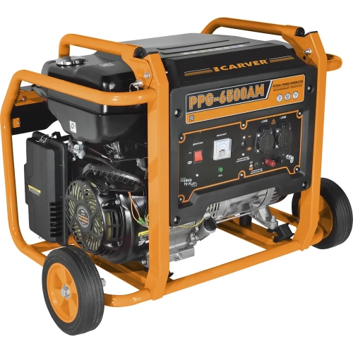 Генератор CARVER PPG- 6500АM бензин LT-188F, 5,0/5,5кВт, 220В, бак 33 л, колеса 01.020.00029