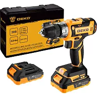 Аккумуляторная дрель-шуруповерт DEKO DKCD20FU-Li в кейсе + набор 63 инструмента для дома, 20В, 2х2.0Ач (2024) 063-4093