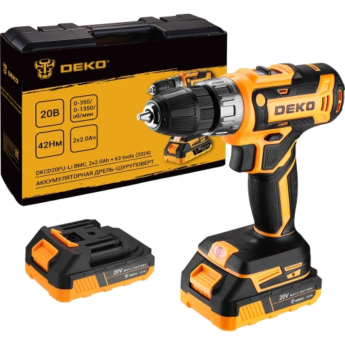 Аккумуляторная дрель-шуруповерт DEKO DKCD20FU-Li в кейсе + набор 63 инструмента для дома, 20В, 2х2.0Ач (2024) 063-4093 Аккумуляторная дрель-шуруповерт DEKO DKCD20FU-Li в кейсе + набор 63 инструмента для дома, 20В, 2х2.0Ач (2024) 063-4093