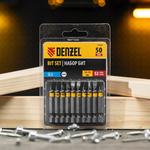 Бита SL5,0х50, сталь S2, шестигранный профиль, 10 шт. Е 6,3 Denzel фото 6