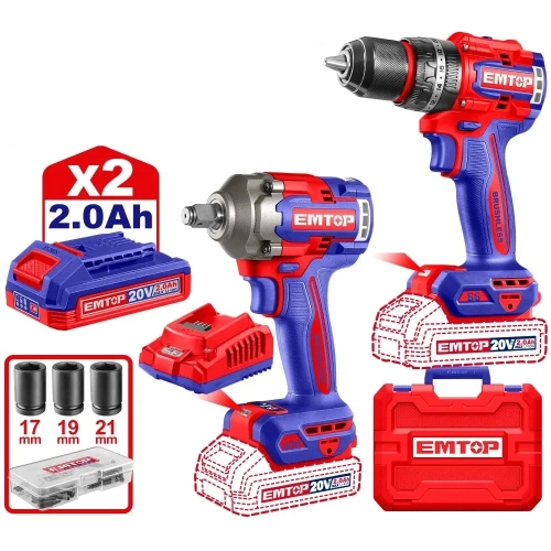 Набор аккумуляторных электроинструментов из 2 предметов EMTOP ECKL20275 Набор аккумуляторных электроинструментов из 2 предметов EMTOP ECKL20275
