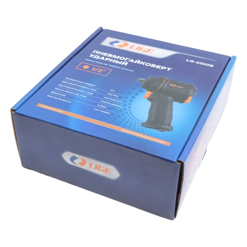 Пневмогайковерт ударный LIGE 1/2" (рабочий диапозон 150-500Nm, max 745Nm, 10000 об/мин, 6bar, 142 л/мин, 1.28кг) LG-40109 107724 фото 8