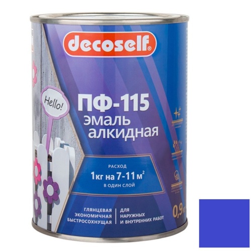 Эмаль Pufas Decoself ПФ-115 синяя 0,9 кг/0,67 л