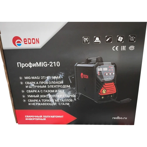 Сварочный инверторный полуавтомат EDON ПрофиMIG-210 (MIG (Co2, MIX, FCAW) 50-210A 0.8-1 мм, MMA 20-210A, 2-4 мм, 2T/4T, два дисплея 25072 фото 5 Сварочный инверторный полуавтомат EDON ПрофиMIG-210 (MIG (Co2, MIX, FCAW) 50-210A 0.8-1 мм, MMA 20-210A, 2-4 мм, 2T/4T, два дисплея 25072 фото 5