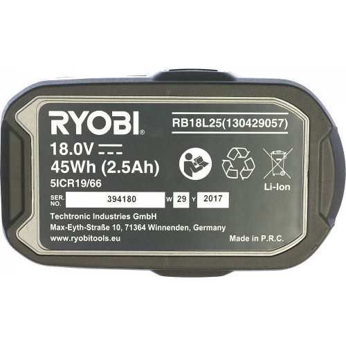 Аккумулятор Ryobi ONE+ RB18L25 5133002237 (18 В; 2.5 А*ч; Li-Ion) фото 4 Аккумулятор Ryobi ONE+ RB18L25 5133002237 (18 В; 2.5 А*ч; Li-Ion) фото 4