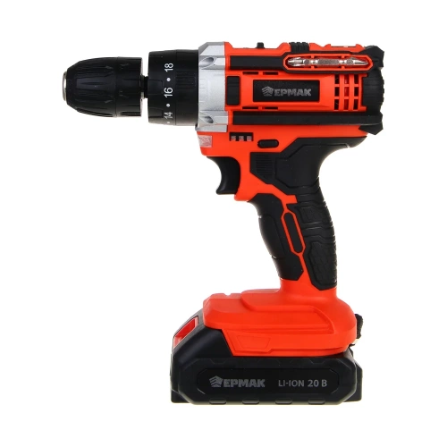 Дрель-шуруповерт аккумуляторный ударный ЕРМАК ДША-20, 20В, 2Ач, 0-400-1500 об.мин, 40 нм 691-046 фото 3 Дрель-шуруповерт аккумуляторный ударный ЕРМАК ДША-20, 20В, 2Ач, 0-400-1500 об.мин, 40 нм 691-046 фото 3