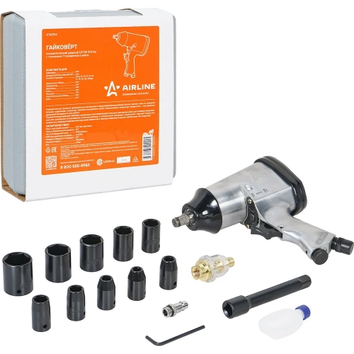 Пневматический ударный гайковерт Airline 1/2"DR 312Нм, с головками, 17 предметов, кейс ATAZ102 фото 3
