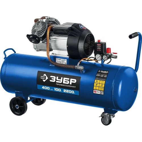 Воздушный масляный компрессор ЗУБР Профессионал 400 л/мин, 100 л, 2200 Вт, КПМ-400-100 Воздушный масляный компрессор ЗУБР Профессионал 400 л/мин, 100 л, 2200 Вт, КПМ-400-100
