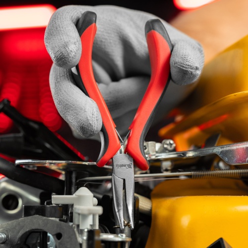 Длинногубцы изогнутые Mini, 130 мм, никелированные, авторазжим, двухкомпонентные рукоятки Matrix фото 8