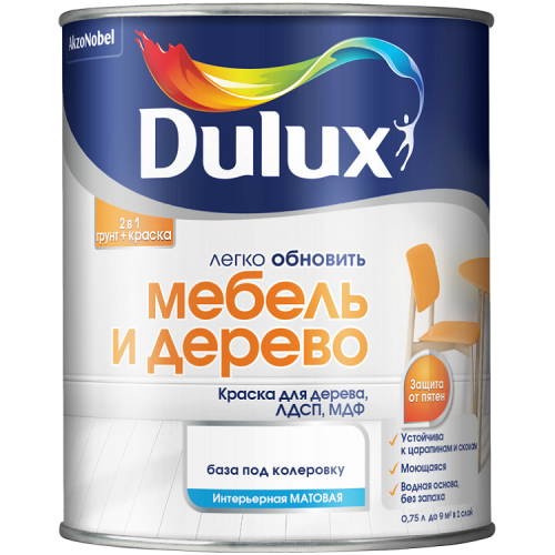 Краска водно-дисперсионная Dulux Легко обновить Мебель и дерево база BC 0,75 л матовая Краска водно-дисперсионная Dulux Легко обновить Мебель и дерево база BC 0,75 л матовая