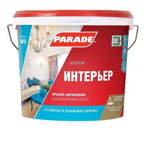 Краска акриловая Parade W3 Интерьер База А 5 л