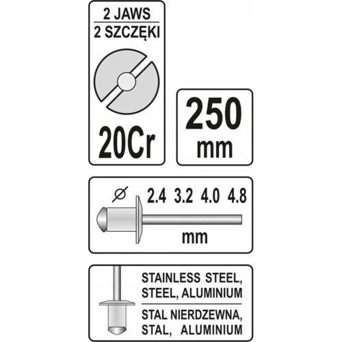 Заклепочник боковой YATO 2,4 - 4,8мм YT-36007 39496007 092 1 фото 5 Заклепочник боковой YATO 2,4 - 4,8мм YT-36007 39496007 092 1 фото 5
