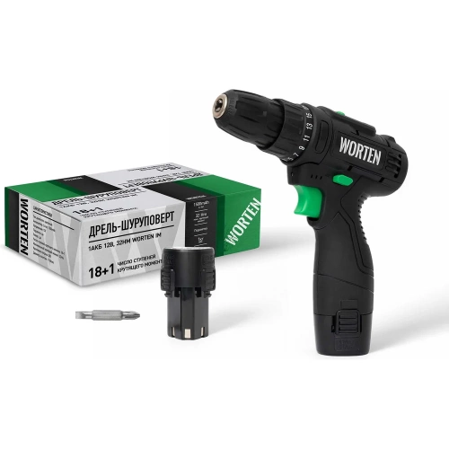 Аккумуляторная дрель-шуруповерт WORTEN 1АКБ, 12В, 1,5 Ач 32Hm КА-90000328
