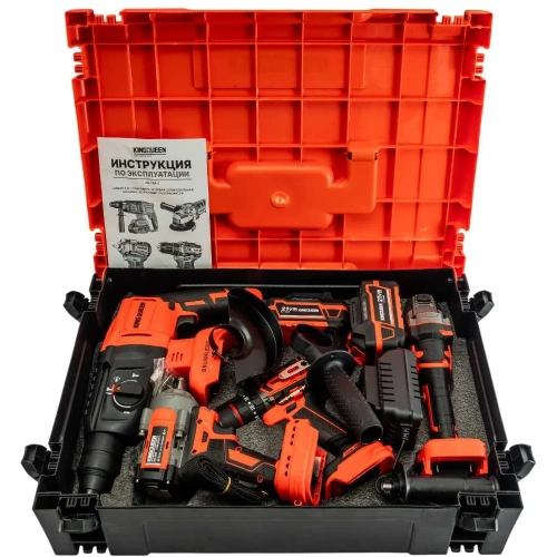 Набор KINGQUEEN 4 пред, 2 АКБ, УШМ 125мм, Гайковерт 500Нм, Шуруповерт 50Нм, Перфоратор KQ-TS411 фото 10 Набор KINGQUEEN 4 пред, 2 АКБ, УШМ 125мм, Гайковерт 500Нм, Шуруповерт 50Нм, Перфоратор KQ-TS411 фото 10