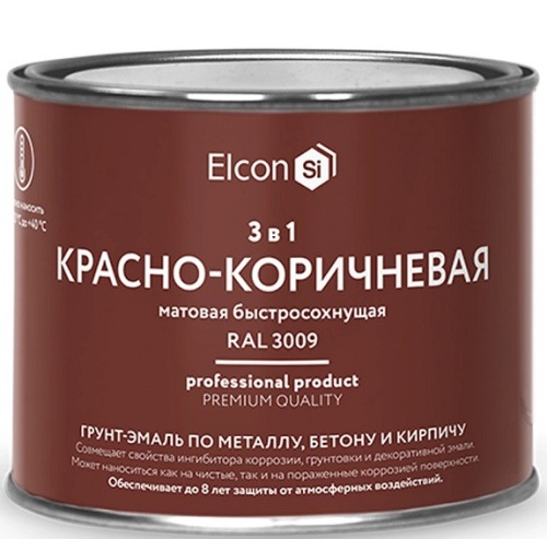 Грунт-эмаль по ржавчине Elcon 3 в 1 матовая Ral 3009 красно-коричневая 0,4 кг