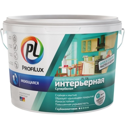 Краска латексная Profilux PL-13L интерьерная моющаяся супербелая 7 кг