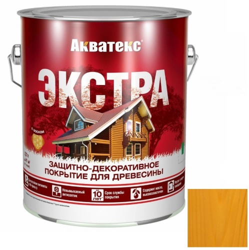 Покрытие алкидное защитно-декоративное для древесины Акватекс Экстра полуглянцевое Калужница 2,7 л