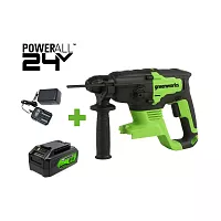 Бесщеточный перфоратор GreenWorks GD24SDS2, 24В, 2 Дж, 4500уд/мин, 24 мм в бетоне, 1x4Ач, ЗУ, 3803007VUB