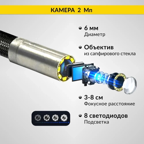 Управляемый видеоэндоскоп iCarTool экран 5", 2Мп, 1920x1080, 1 м, 6 мм, поворот камеры 360° IC-V200C фото 8