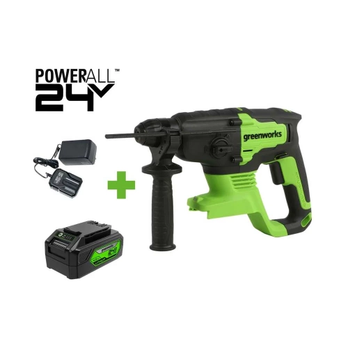 Бесщеточный перфоратор GreenWorks GD24SDS2, 24В, 2 Дж, 4500уд/мин, 24 мм в бетоне, 1x4Ач, ЗУ, 3803007VUB
