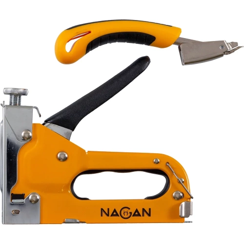 Строительный набор NAGAN степлер, скобоудалитель, скобы, тип 53 4-14 мм, металлический, регулировка удара, двухкомпонентная рукоятка НГ-НСМ-053-022-2 фото 7