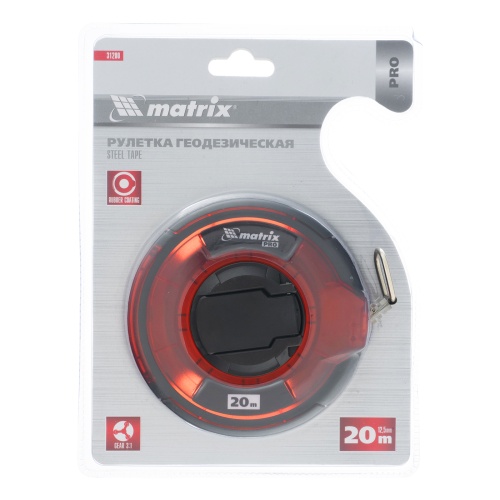 Рулетка геодезическая 20 м х 12,5 мм, закрытый корпус, стальная лента, односторонняя шкала, Pro Matrix фото 7