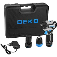 Дрель-шуруповерт аккумуляторная бесщеточная компактная DEKO Loner 12V PRO в кейсе со съёмным патроном, 12В, 2x3.0Ач 085-1122