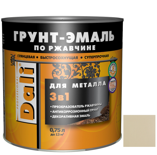 Грунт-эмаль по ржавчине Dali 3 в 1 гладкая RAL 1014 слоновая кость 0,75 л
