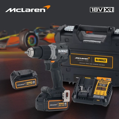 Ударная дрель-шуруповерт Dewalt McLaren Limited Edition DCD85MM2T, 18 В, 2000 об/мин, с 2 АКБ 4 Ач и ЗУ, в кейсе TSTAK DCD85MM2T-QW