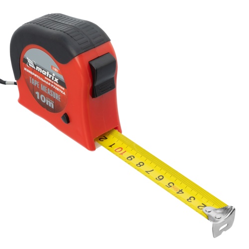 Рулетка Double fixation,10 м х 25 мм,обрезиненный корпус,двойная плавная фиксация Matrix фото 3