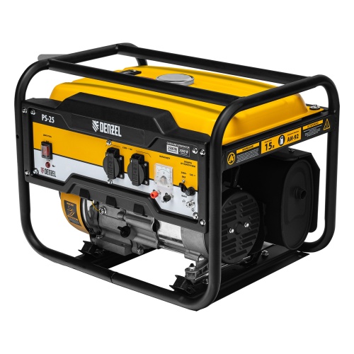 Генератор бензиновый PS 25, 2.5 кВт, 230 В, 15 л, ручной стартер Denzel фото 2
