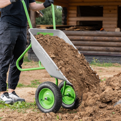 Тачка садовая, 2-х колесная, грузоподъемность 120 кг, объем 65 л Сибртех фото 18