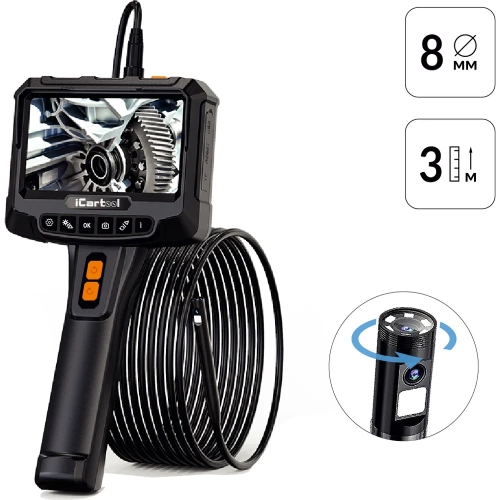 Видеоэндоскоп промышленный с вращением камеры iCartool экран 5", 2 камеры 2Мп, 1920x1080, 3м, 8мм зонд, IC-VC700R-3 Видеоэндоскоп промышленный с вращением камеры iCartool экран 5", 2 камеры 2Мп, 1920x1080, 3м, 8мм зонд, IC-VC700R-3