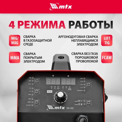 Инверторный аппарат полуавтоматической сварки MTX mig-220s, 220a, катушка 5 кг 94304 фото 6
