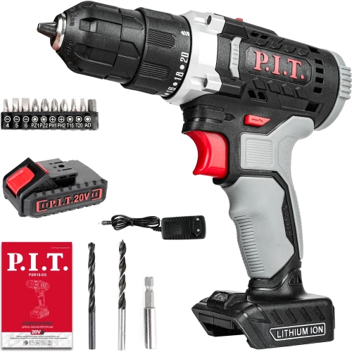 Дрель аккумуляторная P.I.T. (20В, 30Нм, 2ск, 0-350/1350, БЗП 10мм, 1 акб 1,5Ач, ЗУ, коробка), PSR18-D5 PROMO