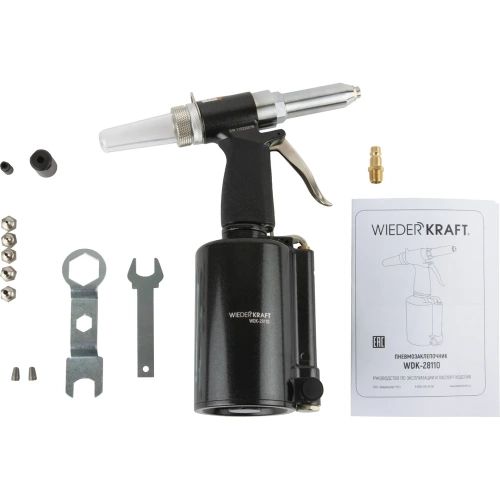 Пневмогидравлический заклепочник WIEDERKRAFT 2.4, 3.2, 4.0, 4.8, 6.4 мм, усилие 14000 Н WDK-28110 фото 10 Пневмогидравлический заклепочник WIEDERKRAFT 2.4, 3.2, 4.0, 4.8, 6.4 мм, усилие 14000 Н WDK-28110 фото 10