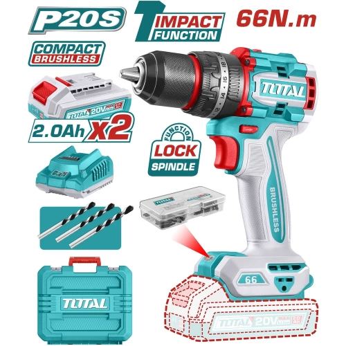 Аккумуляторная компактная бесщеточная ударная дрель-шуруповерт TOTAL TIDLI20668 фото 3 Аккумуляторная компактная бесщеточная ударная дрель-шуруповерт TOTAL TIDLI20668 фото 3