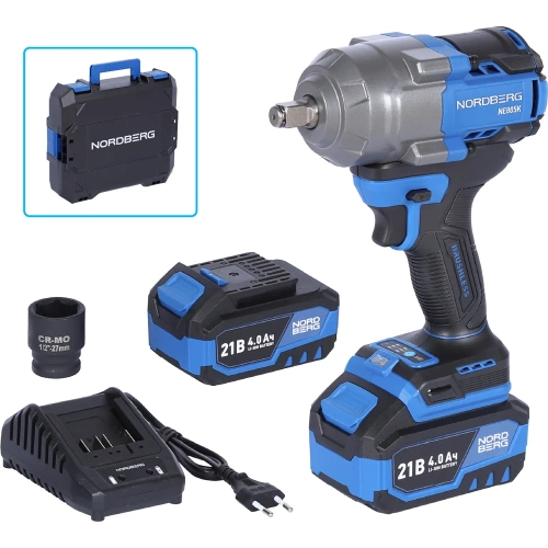 Гайковерт аккумуляторный NORDBERG 1/2, 21В, 1000 Нм с двумя 4A аккум. и зар. уст-вом, в кейсе NE805K фото 3 Гайковерт аккумуляторный NORDBERG 1/2, 21В, 1000 Нм с двумя 4A аккум. и зар. уст-вом, в кейсе NE805K фото 3